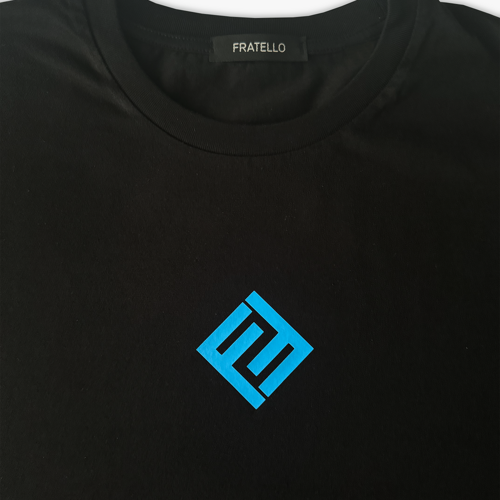 Blue Initial Logo Black T-shirt